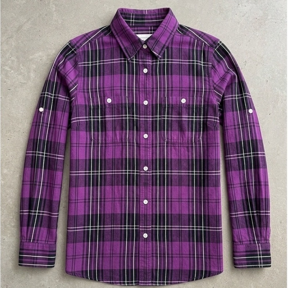 Lauren Jeans Co Ralph Lauren Women L Plaid Utility Shirt Purple Black Tabs